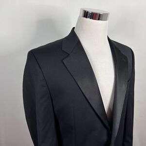 Calvin Klein 40R Tuxedo Jacket 100% Wool All Black Two Button Fully Lined